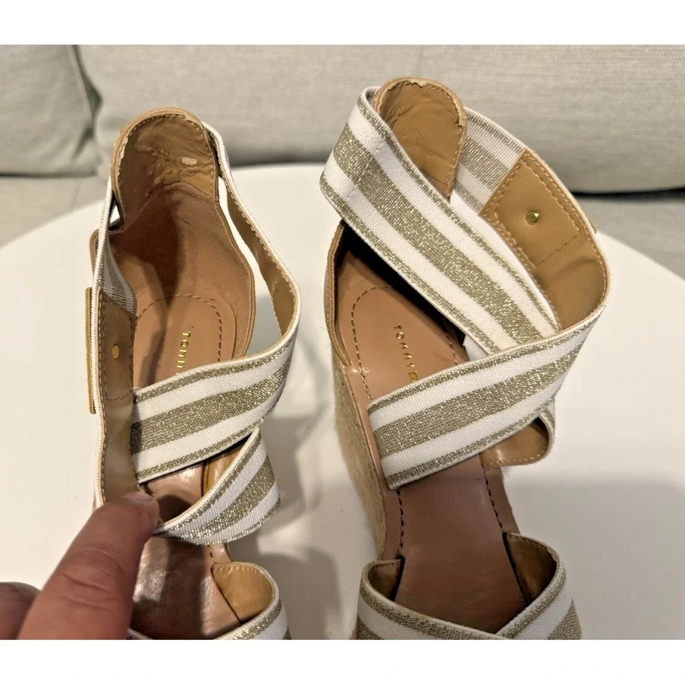 Tommy Hilfiger Shoes Womens 6 Espadrille Sandals Platform Metallic Gold Ivory